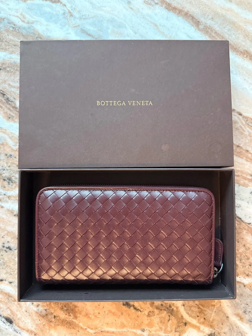 Bottega Veneta Intrecciato Weave Leather Zip Wallet